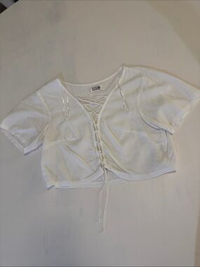 White Lace-Up Cropped Tee